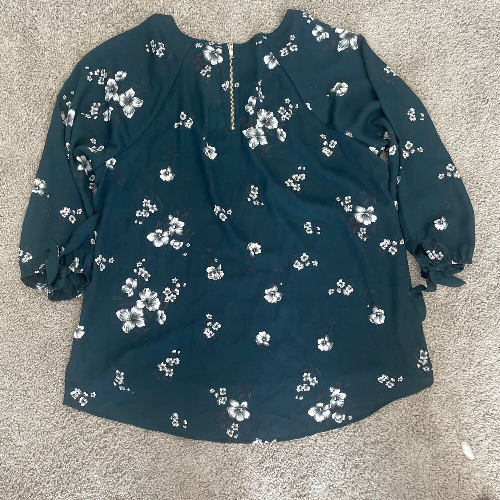 NWT Papermoon Larie tie-sleeve blouse in a dark teal with floral print Sz XL - Picture 11 of 11
